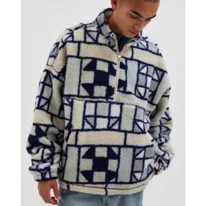 Urban Outfitters BDG Scotty Printed Fleece Half-Zip Mock Neck Sweatshirt Neutral